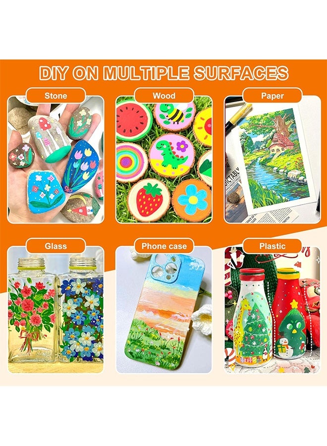 مجموعة أقلام تلوين أكريليك بـ ٢٤ لونًا، برأس ناعم، عديمة الرائحة، قابلة للتكديس، أقلام رسم سلسة التدفق للطلاب والفنانين، أقلام سريعة الجفاف ومقاومة للماء للرسم على القماش، والصخور، والخشب، والحجر، والزجاج، والسيراميك، والأقمشة، والأعمال اليدوية. - Image 4